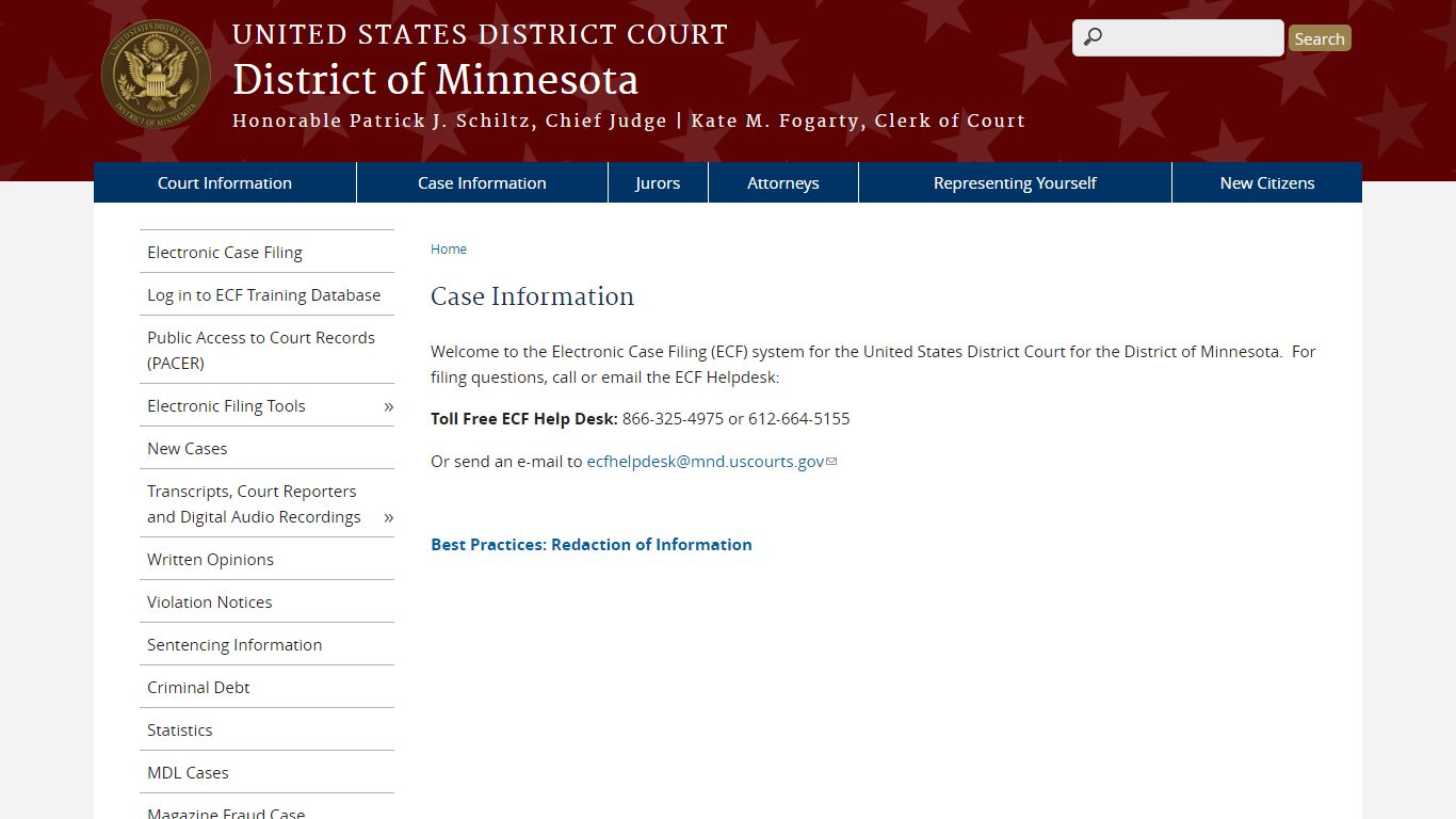 Case Information | District of Minnesota | United States District Court